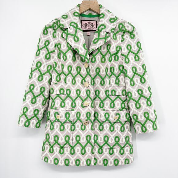 Juicy Couture Vintage Y2K Embroidered Pea Coat in Gray Green White Size Small - Picture 1 of 13